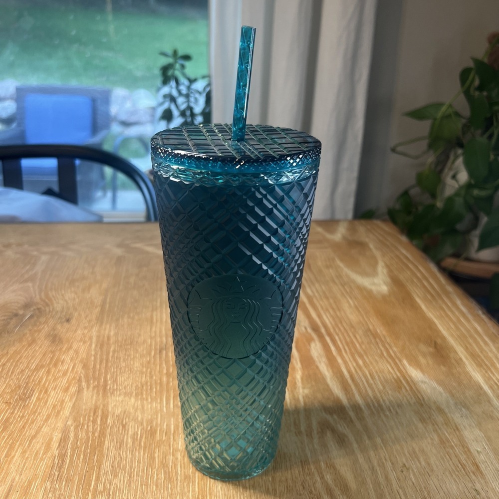 Starbucks Tumbler Teal Treen Blue Jeweled Ombre Cold Cup 24 fl oz NEW
